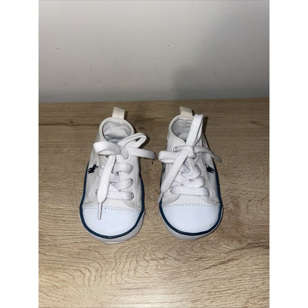 Polo Ralph Lauren Baby Crib Shoes Size 2 White Leather Loafers
